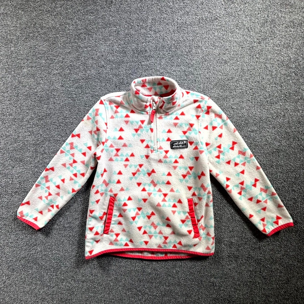 Eddie Bauer Kids Small 7/8 Multicolor Geometric 1/4 Zip Fleece Sweater Pockets